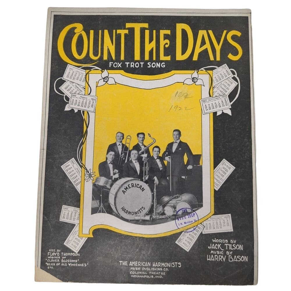 1922 Sheet Music Count The Days Fox Trot‎ Song Bason Tilson